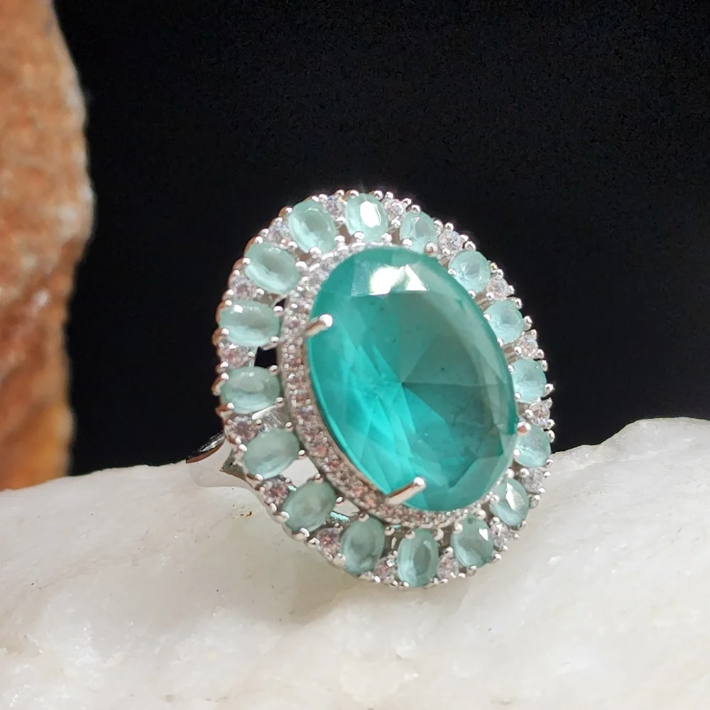 Sterling Silver 925 Ring Aqua Blue Chalcedony Gems Unique Designer Silversmith